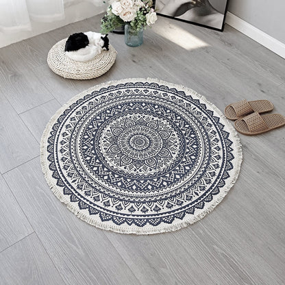 Apvalus boho stiliaus dekoratyvinis kilimas