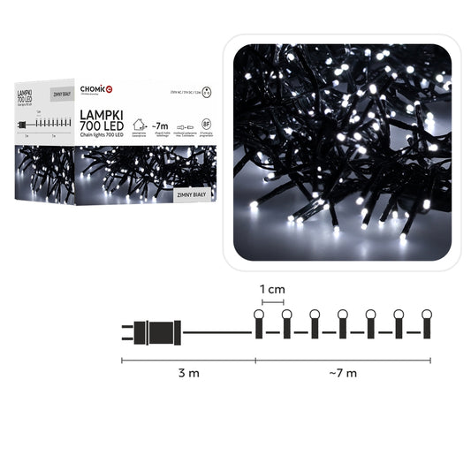 LED girlianda 700 LED, 7 m, šaltai balta
