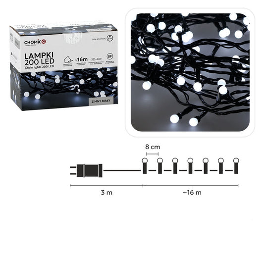 LED girlianda „Ball Lights“ 200 LED, šaltai balta, 16 m