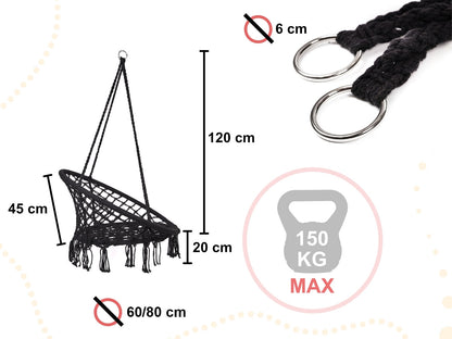 Pakabinamas hamakas su atlošu (juodas)