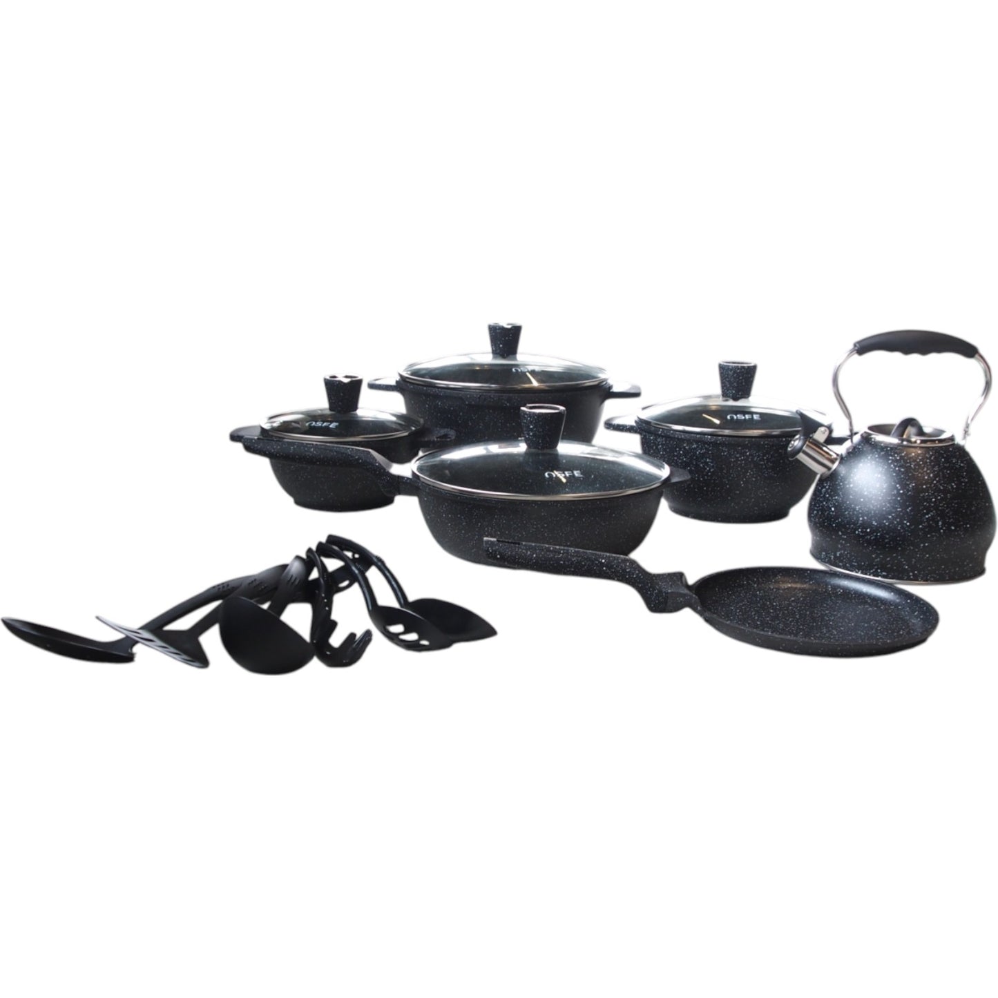 OSFE 21 dalių granito virtuvės indų rinkinys su virduliu