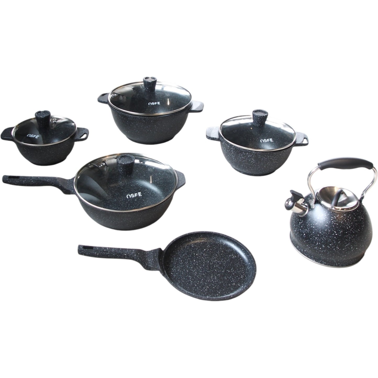 OSFE 21 dalių granito virtuvės indų rinkinys su virduliu