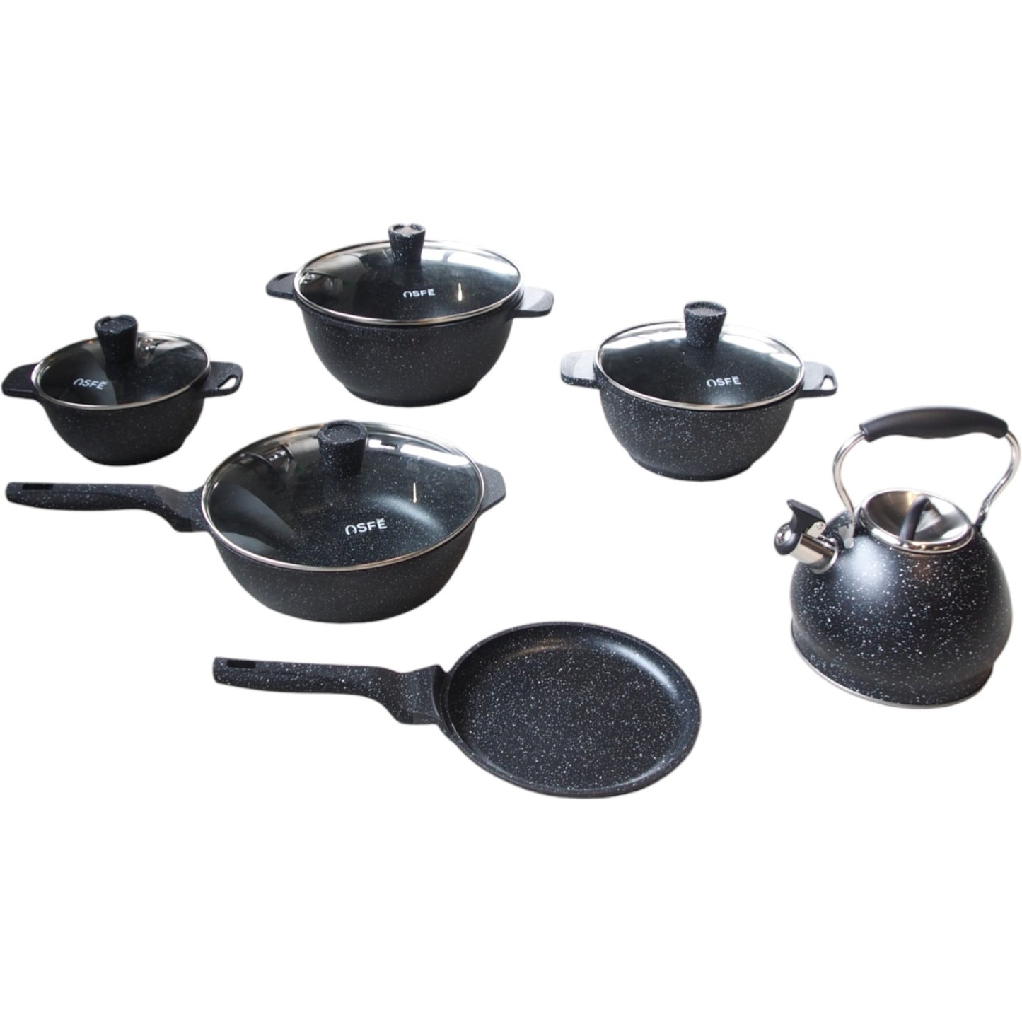 OSFE 21 dalių granito virtuvės indų rinkinys su virduliu