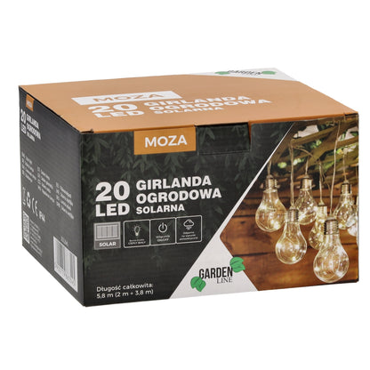 Saulės energija maitinama LED girlianda su lemputėmis 20 LED, 5,8 m