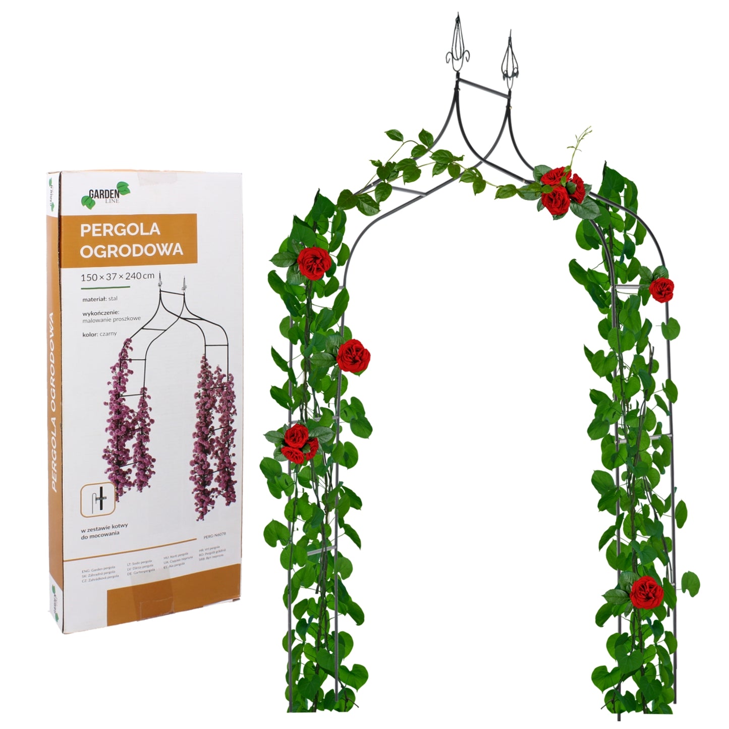 Sodo pergola augalams 150 × 37 × 240 cm, metalinė, juoda