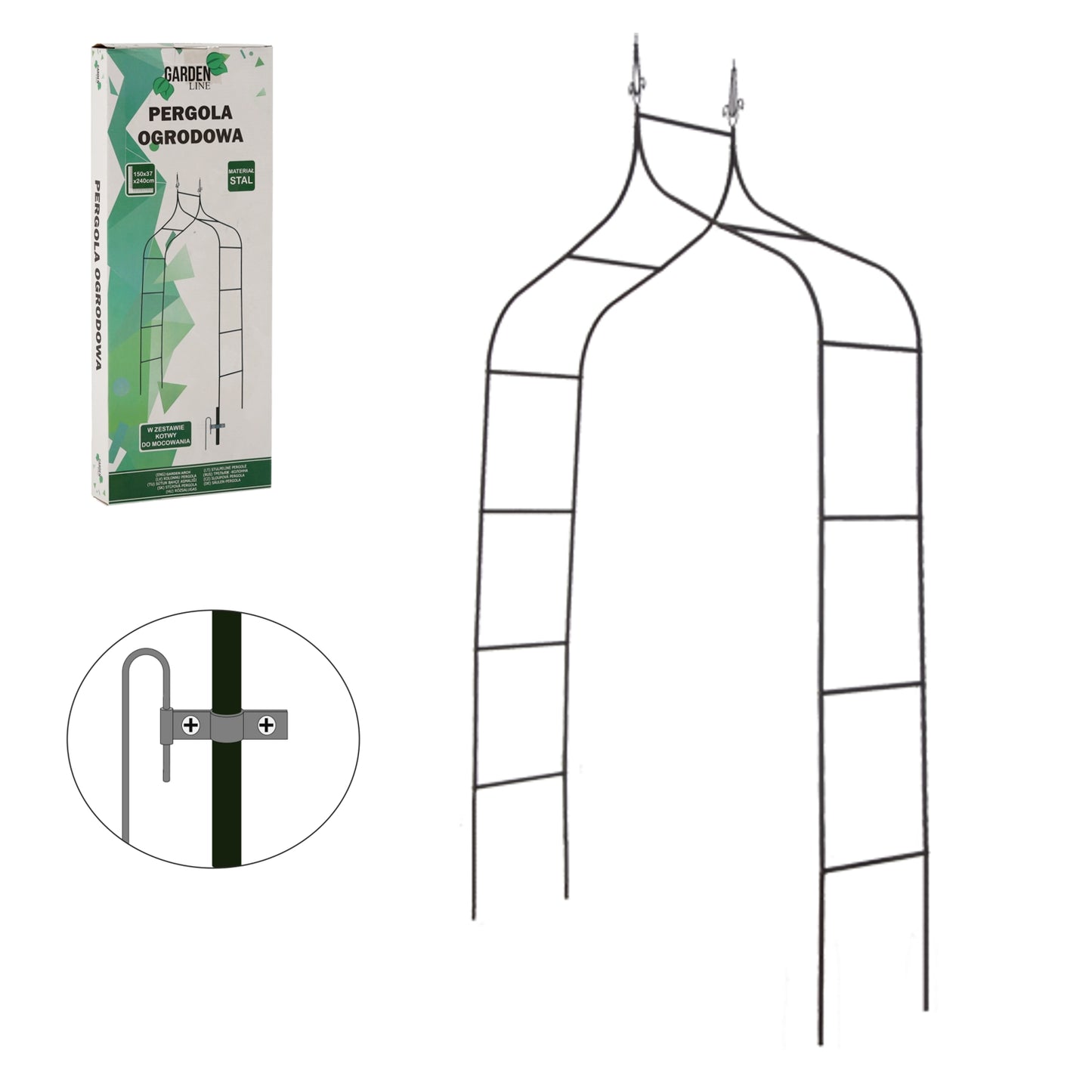 Sodo pergola augalams 150 × 37 × 240 cm, metalinė, juoda